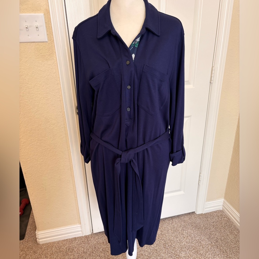 Draper James Navy Knit Long Sleeve Dress